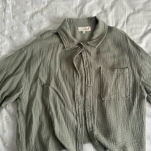 Sage Green Gauze Button-Up Shirt